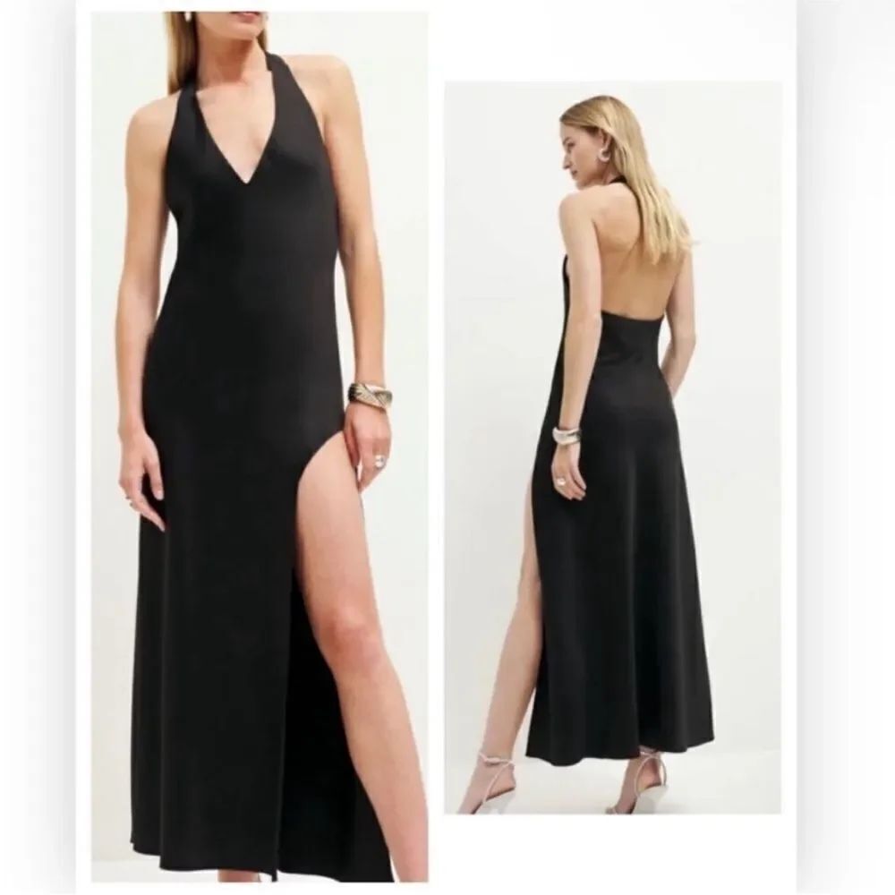Reformation Colwyn Knit  Black Halter Dress NEW  Sz Large $218.00